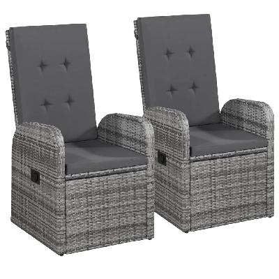 reclining garden chairs 2 pcs with cushions poly rattan grey 
