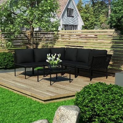 6 piece garden lounge set with cushions black pvc