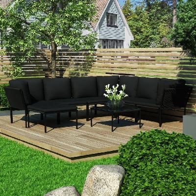 8 piece garden lounge set with cushions black pvc