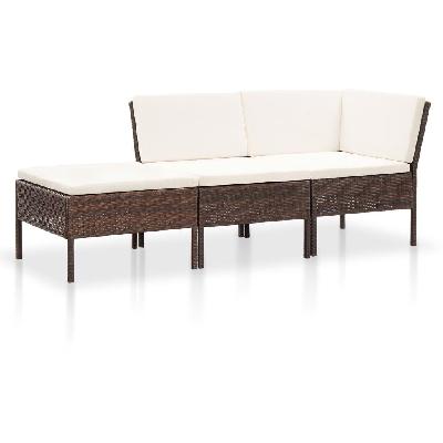 3 piece garden lounge set with cushions poly rattan brown