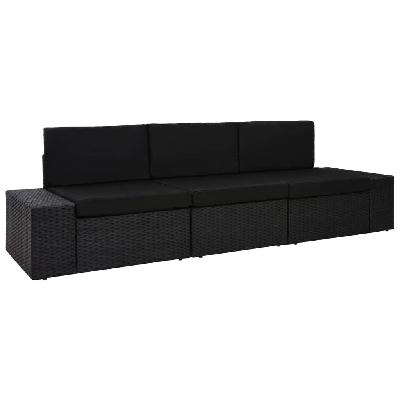 sectional sofa 3-seater poly rattan black