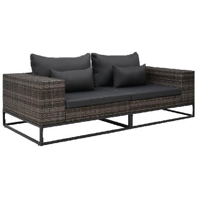 2 piece garden sofa set with cushions poly rattan grey