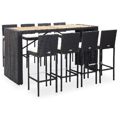 9 piece outdoor bar set poly rattan and acacia wood black