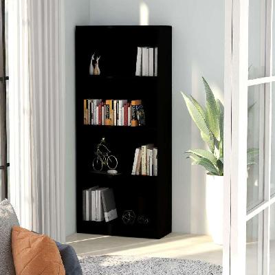 4-tier book cabinet black 60x24x142 cm chipboard 