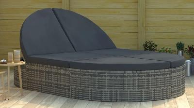 2-person sun lounger with cushions poly rattan grey 