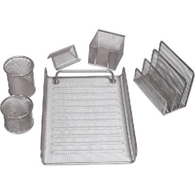 6 piece desktop organiser set in silver - powder coated metal 