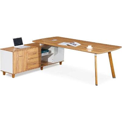 2200 x 1850 x 720 executive lhs workstation - american walnut with solid timber legs including power box with 4 gpo - 2 usb - and 2 data ports 