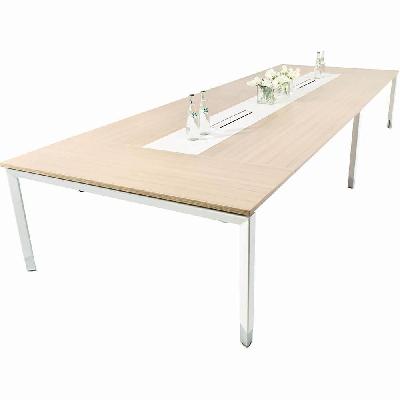 3600 x 1600 x 720h (620h - 920h) board room table snow maple - with 2 in top power boxes 4gpo - 2usb - 2 data 
