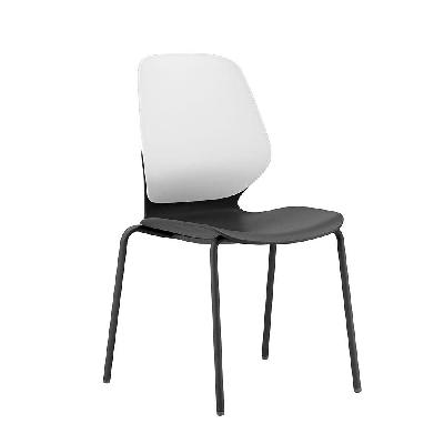 kaleido chair with black steel 4-leg frame no arms black seat white back 