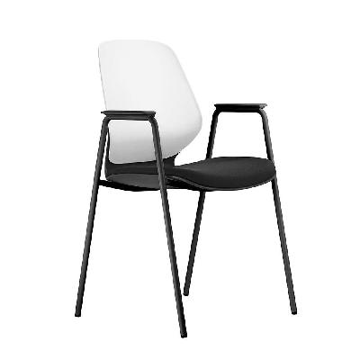 kaleido chair with black 4-leg frame with arms black seat white back 