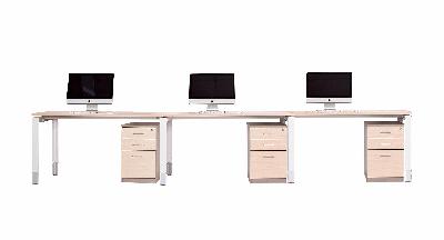 3 person straight desk 3600w x 750d x 720h (620h - 920h) snow maple 