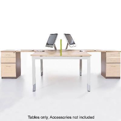 3000 x 1500 x 600 x 500 x 720h (620h - 920h) 2 person corner workstation - 2dr file drawer fixed pedestal included snow maple 