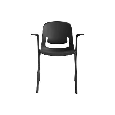 palette chair with black steel 4-leg frame with arms black seat 