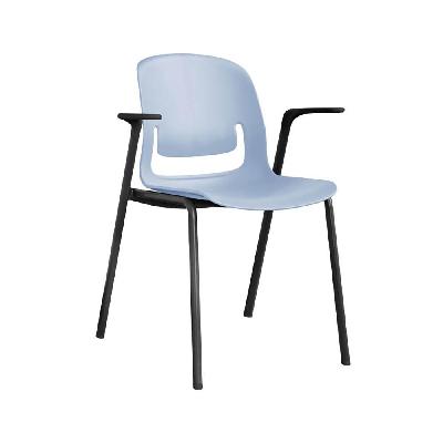 palette chair with black steel 4-leg frame with arms grey seat 