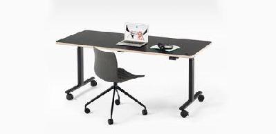 tw jojo electric height adjustable folding table with castorswhite / 1500 x 750 / natural oak