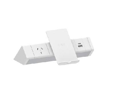 cm athena above desk power rail – 1 gpo - helistand wireless and usb chargingwhite