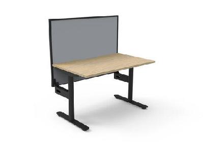 rl halo static single sided desk with aluminium framed screen 1200w x 750d / with cable tray / white top black base grey screen