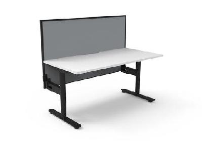 rl halo static single sided desk with aluminium framed screen1500w x 750d / without cable tray / white top black base grey screen