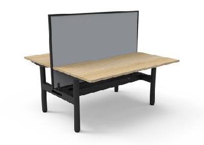 rl halo static back to back 2 user workstation with framed screen1500w x 750d / with cable tray / oak top black base grey screen
