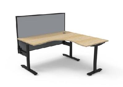 rl halo static corner workstation with aluminium framed screen 1500w x 1500w / with cable tray / oak top black base grey screen 