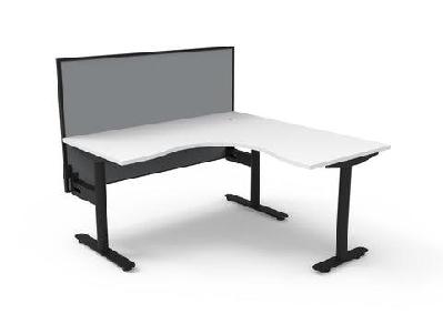 rl halo static corner workstation with aluminium framed screen1500w x 1500w / without cable tray / white top black base grey screen