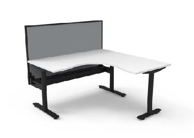 rl halo static corner workstation with aluminium framed screen1500w x 1500w / with cable tray / white top black base grey screen