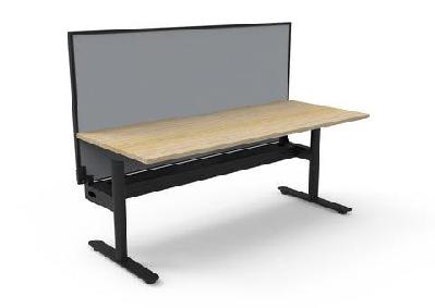 rl halo static single sided desk with aluminium framed screen1800w x 750d / with cable tray / oak top black base grey screen