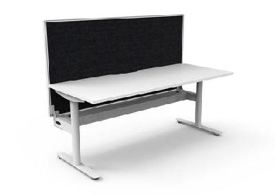 rl halo static single sided desk with aluminium framed screen1800w x 750d / with cable tray / white top white base black screen