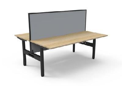 rl halo static back to back 2 user workstation with framed screen1800w x 750d / without cable tray / oak top black base grey screen