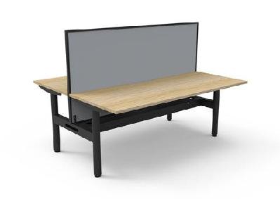 rl halo static back to back 2 user workstation with framed screen1800w x 750d / with cable tray / oak top black base grey screen
