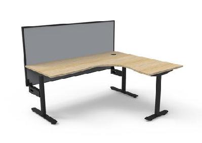 rl halo static corner workstation with aluminium framed screen1800w x 1500w / without cable tray / oak top black base grey screen