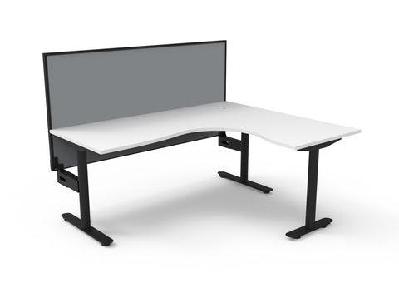rl halo static corner workstation with aluminium framed screen1800w x 1500w / without cable tray / white top black base grey screen