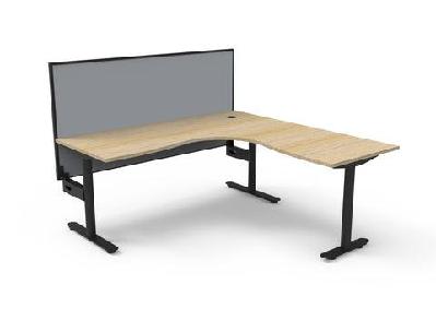 rl halo static corner workstation with aluminium framed screen1800w x 1800w / without cable tray / oak top black base grey screen