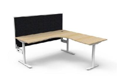 rl halo static corner workstation with aluminium framed screen1800w x 1800w / without cable tray / oak top white base black screen