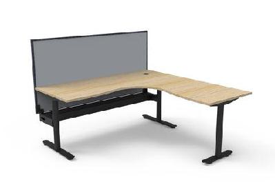 rl halo static corner workstation with aluminium framed screen1800w x 1800w / with cable tray / oak top black base grey screen