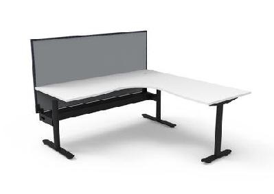 rl halo static corner workstation with aluminium framed screen1800w x 1800w / with cable tray / white top black base grey screen
