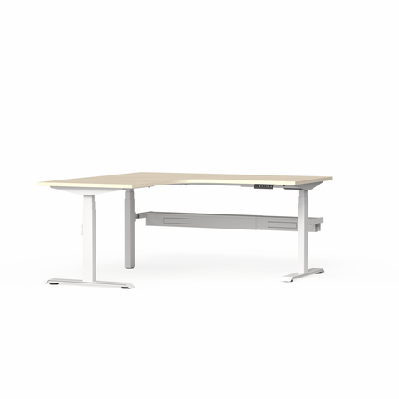 ol klass electric height adjustable corner desk with cable management- white fame w1800 x 1800 x d600 mm / new oak ravine / right