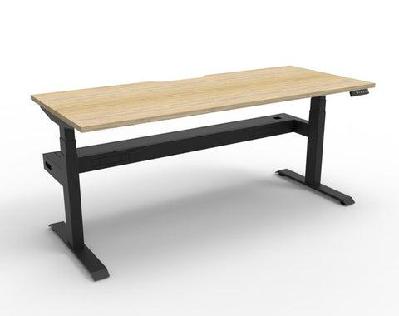 rl boost light motorized height adjustable desk natural white top white satin base / with cable tray / w1800 x d750
