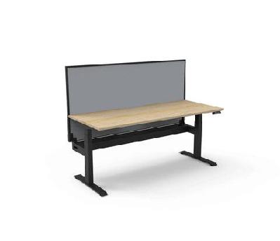 rl boost plus motorized height adjustable workstation with aluminium framed screen w1800 x d750 / white top black satin base / without cable tray 