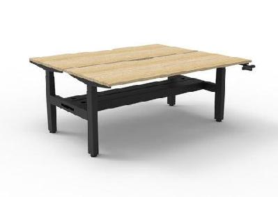 rl boost crank 2-user double sided height adjustable workspace w1800 x d750 / natural oak top black satin base / without cable tray