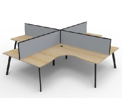 rl eternity workstation for 4 users with shush30 screen w1800 x w1800 / natural oak top white satin base