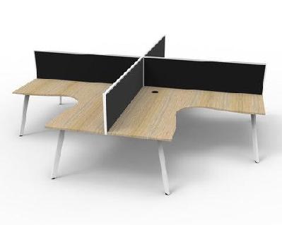 rl eternity workstation for 4 users with shush30 screenw1800 x w1800 / natural oak top white satin base