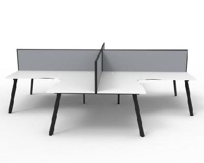 rl eternity workstation for 4 users with shush30 screenw1800 x w1500 / natural white top black satin base