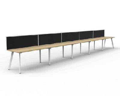 rl eternity single sided workstation with shush30 screenw1500 x d750 / 5 users / natural oak top white satin base