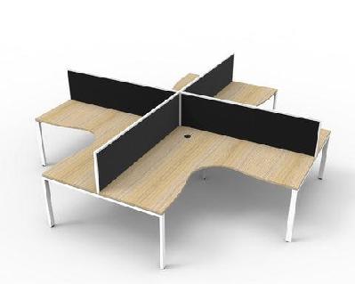 rl infinity profile leg 4 people corner workstation with screenoak top white base / w1500 x w1500 x d750 / aluminium framed
