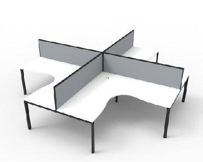 rl infinity profile leg 4 people corner workstation with screenwhite top black base / w1800 x w1500 x d750 / aluminium framed