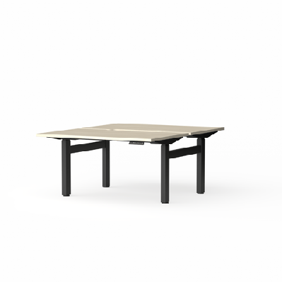 ol klass electric height adjustable share desk - oak ravine top black fame without cable tray / l1600 x d800 with scallop