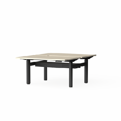 ol klass electric height adjustable share desk - oak matte top black fame without cable tray / l1600 x d800 with scallop