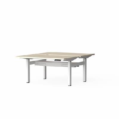 ol klass electric height adjustable share desk - nordic maple top white famewith cable tray / l1600 x d800 with scallop