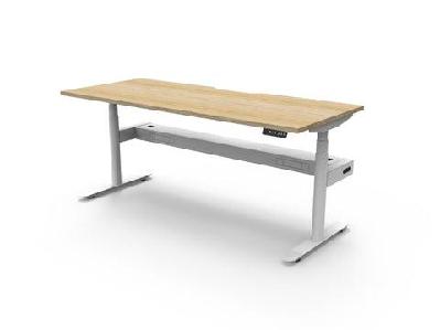 rl halo plus motorized height adjustable deskw1500 x d750 / natural oak top white satin base / with cable tray
